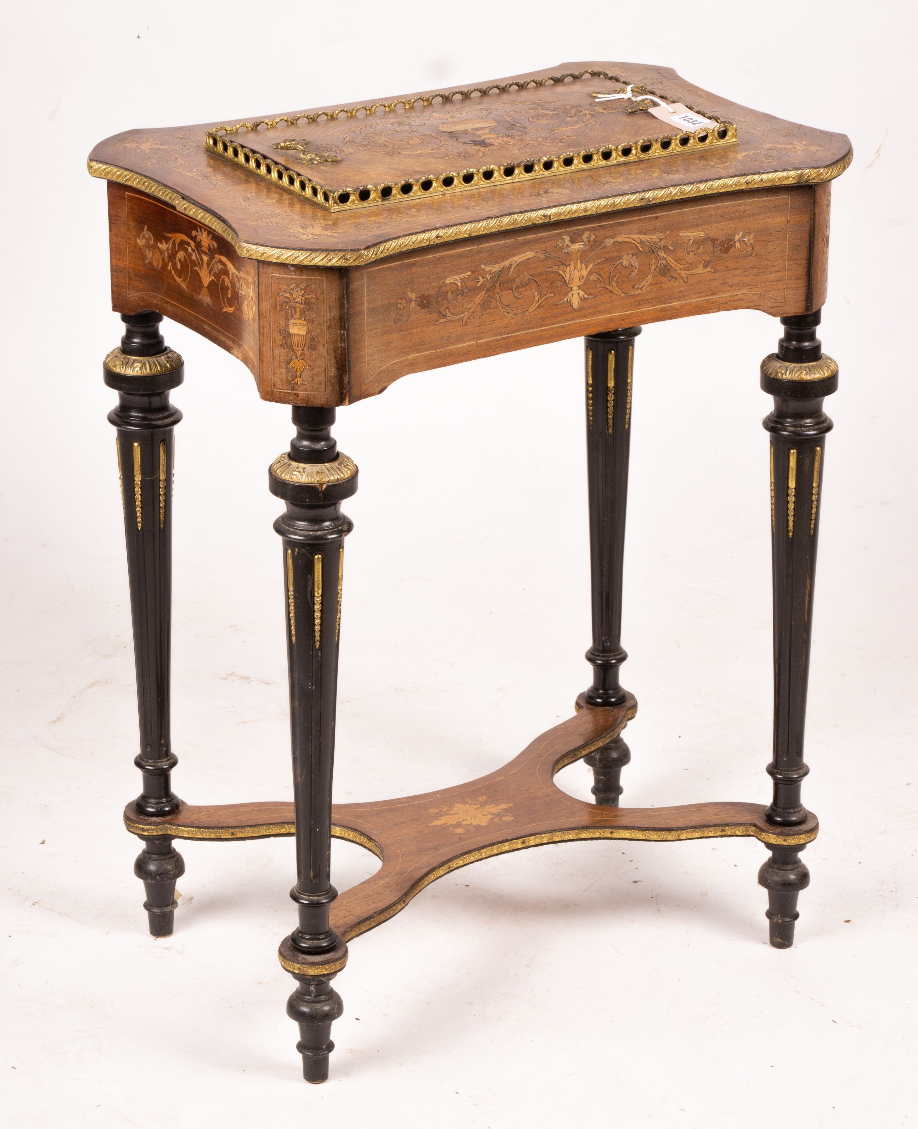 A 19th century French marquetry inlaid kingwood jardiniere table, width 60cm, depth 40cm, height 75cm